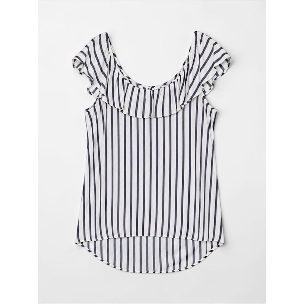 Old Navy Ruffle Blouse XL Nautical Beach Coastal Euro Summer Feminine Striped